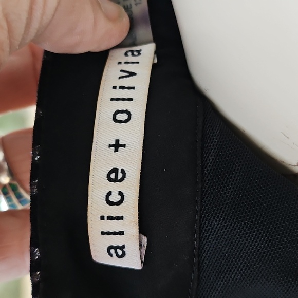 Alice + Olivia Inka Glitter Dot Dress Black Metallic Bodycon Strong Shoulder 12 - Picture 10 of 14